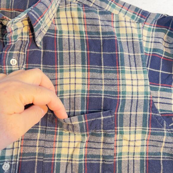 L.L. Bean Flannel Button Down Shirt Men's Large TALL Made in USA Pocket Plaid - Picture 4 of 9